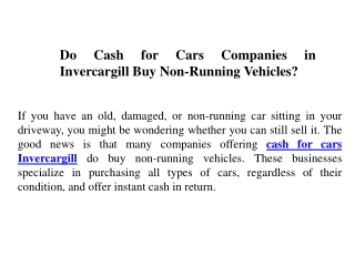 Do Cash for Cars Companies in Invercargill Buy Non-Running Vehicles