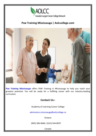 Psw Training Mississauga  Aolccollege.com