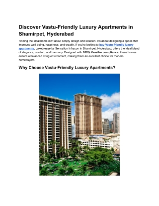 Discover Vastu-Friendly Luxury Apartments in Shamirpet, Hyderabad