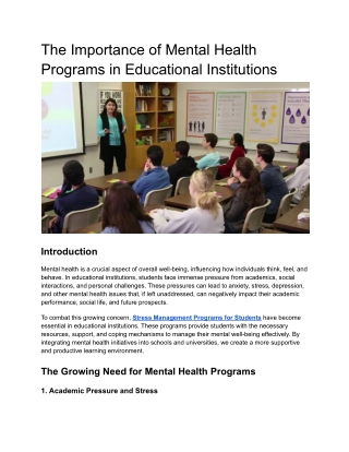 The Importance of Mental Health Programs in Educational Institutions