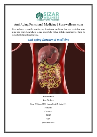Anti Aging Functional Medicine | Sizarwellness.com