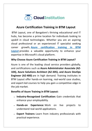 Azure Certification Training in BTM Layout