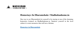 Homestays In Dharamshala Madhubanhome.in