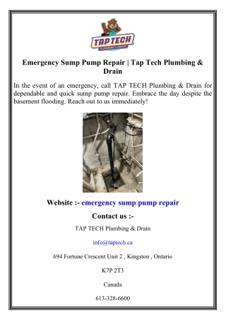 Emergency Sump Pump Repair   Tap Tech Plumbing & Drain