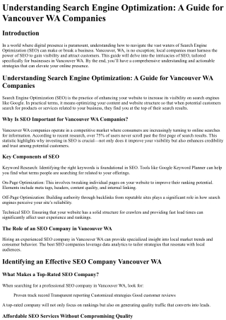 Understanding Search Engine Optimization A Guide for Vancouver WA Companies
