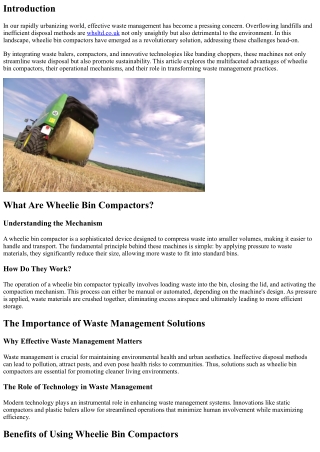 Revolutionizing Waste Disposal: The Power of Wheelie Bin Compactors