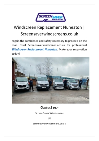 Windscreen Replacement Nuneaton | Screensaverwindscreens.co.uk