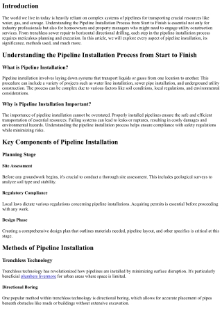 Understanding the Pipeline Installation Process from Start to Finish