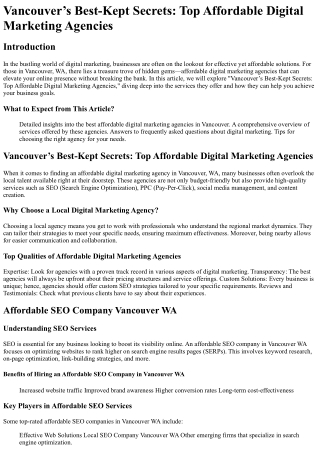 Vancouver’s Best-Kept Secrets Top Affordable Digital Marketing Agencies