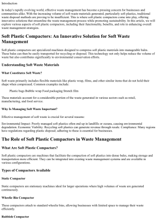 Soft Plastic Compactors: An Innovative Solution for Soft Waste Management