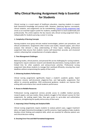 Why Clinical Nursing Assignment Help is Essential for Students