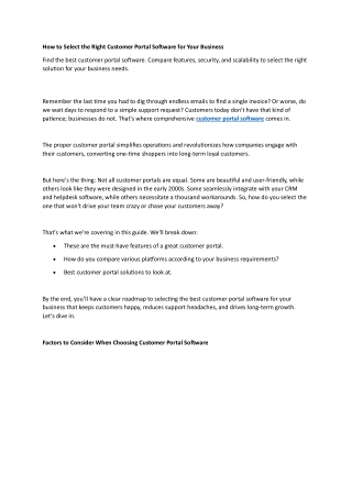 How to Select the Right Customer Portal Software for Your Business