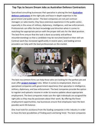 Top Tips to Secure Dream Jobs as Australian Defence Contractors