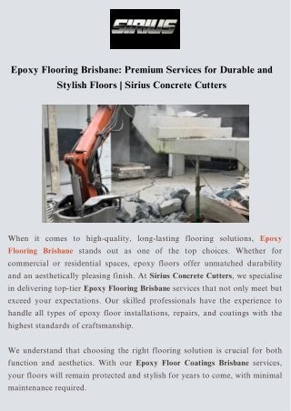 Premium Epoxy Flooring & Hand Sawing Services - Sirius Concrete Cutters