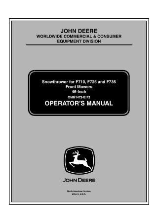 John Deere 46-Inch Snowthrower for F710 F725 and F735 Front Mowers Operator’s Manual Instant Download (PIN010001-) (Publ