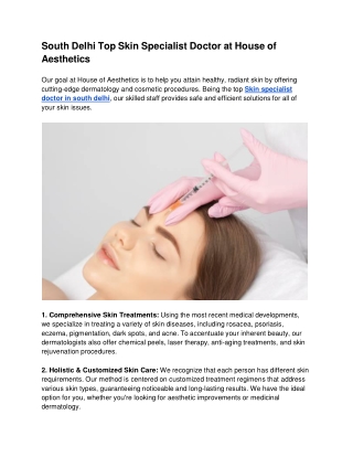 South Delhi Top Skin Specialist Doctor at House of Aesthetics
