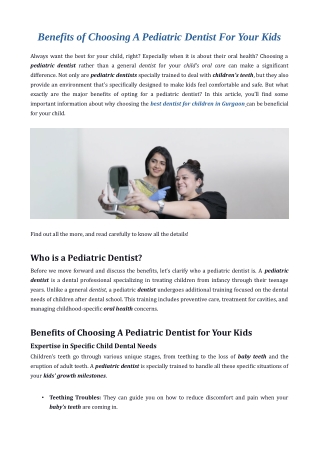 Benefits of Choosing A Pediatric Dentist For Your Kids