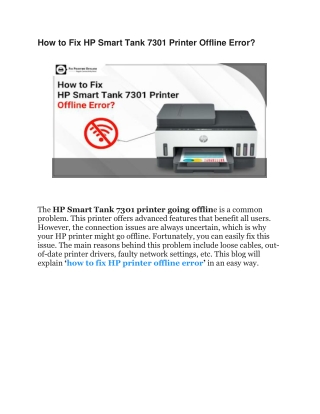 How to Fix HP Smart Tank 7301 Printer Offline Error