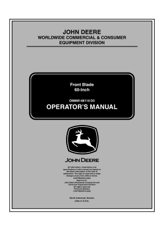 John Deere 60-Inch Front Blade Operator’s Manual Instant Download (Publication No.OM8M148110)