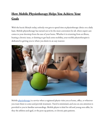How Mobile Physiotherapy Helps You Achieve Your Goals