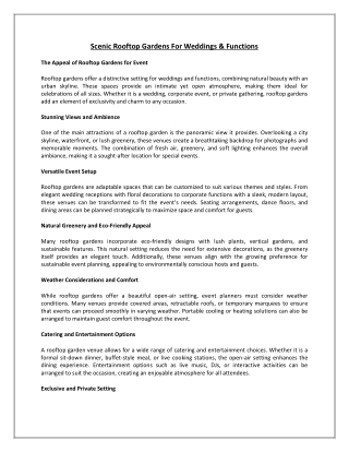 Scenic Rooftop Gardens for Weddings & Functions