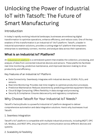 Unlocking the Power of Industrial IoT with Tatsoft: The Future of Smart Manufact