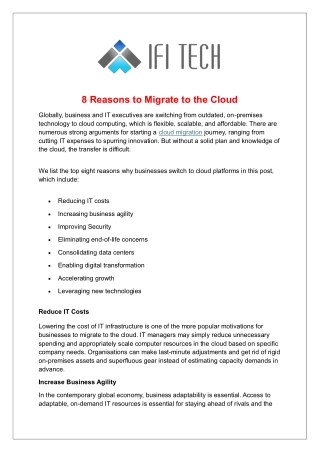 8 Reasons to Migrate to the Cloud