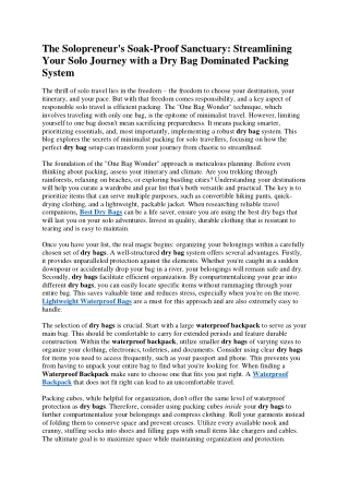 The Solopreneur's Soak-Proof Sanctuary Streamlining Your Solo Journey with a Dry Bag Dominated Packing System (1)