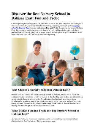 Discover the Best Nursery School in Dahisar East