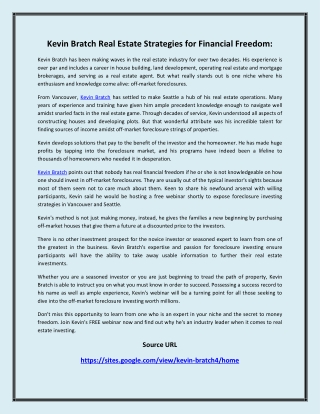 Kevin Bratch Real Estate Strategies for Financial Freedom