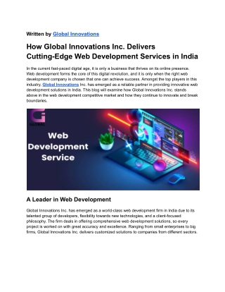 "How Global Innovations Inc. Delivers Cutting-Edge Web Development Services in I