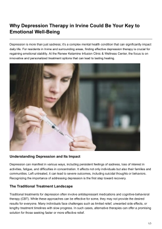 Why Depression Therapy in Irvine Could Be Your Key to Emotional Well-Being