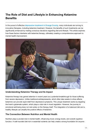 The Role of Diet and Lifestyle in Enhancing Ketamine Benefits