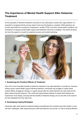 The Importance of Mental Health Support After Ketamine Treatment