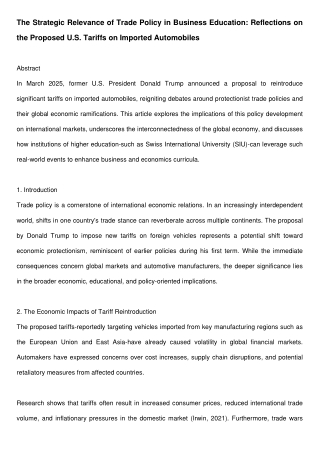 The Strategic Relevance of Trade Policy in Business Education: Reflections on th