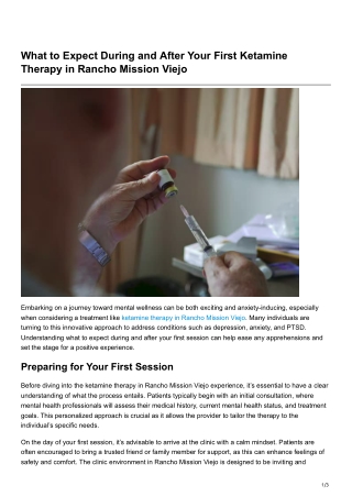 What to Expect During and After Your First Ketamine Therapy in Rancho MissionViejo
