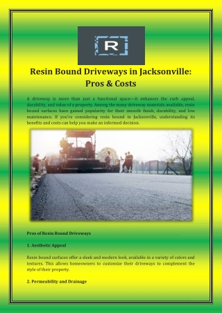 Resin Bound Driveways in Jacksonville Pros & Costs