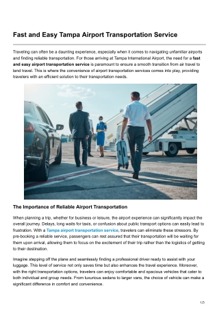 Fast and Easy Tampa Airport Transportation Service