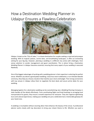 Destination Wedding Planner in Udaipur