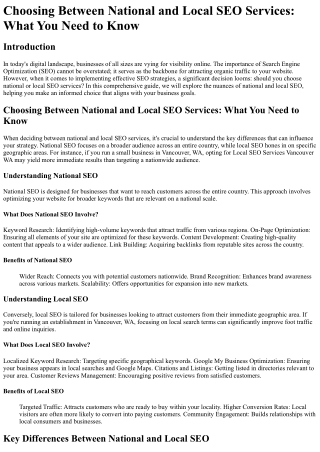 Choosing Between National and Local SEO Services What You Need to Know