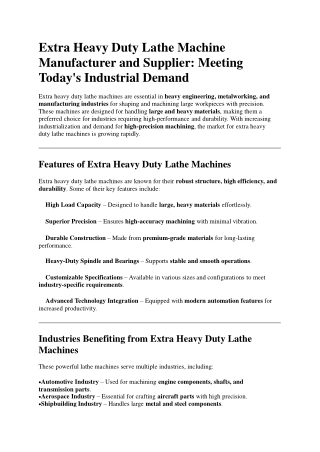 Extra Heavy Duty Lathe Machine Manufacturer and Supplier Meeting Today's Industrial Demand