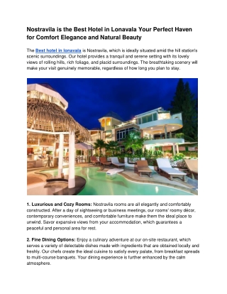 Nostravila is the Best Hotel in Lonavala Your Perfect Haven for Comfort Elegance and Natural Beauty