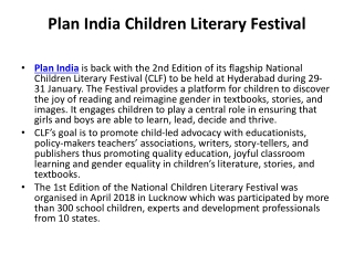 Plan India Children Literary Festival