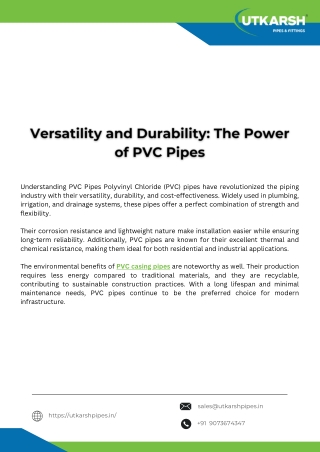 Versatility and Durability The Power of PVC Pipes
