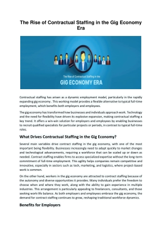 The Rise of Contractual Staffing in the Gig Economy Era
