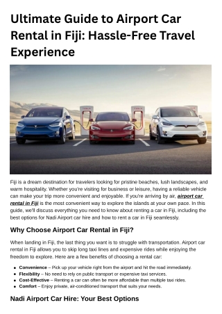 Ultimate Guide to Airport Car Rental in Fiji Hassle-Free Travel Experience