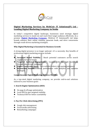 Digital Marketing Services by WebCoir IT Solutions(P) Ltd - Leading Digital Mark