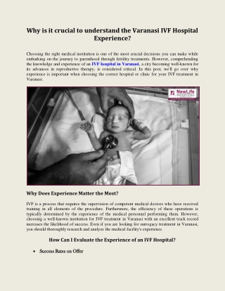 Why is it crucial to understand the Varanasi IVF Hospital Experience?