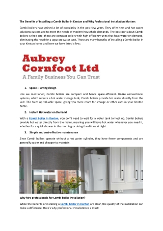 The Benefits of Installing a Combi Boiler in Kenton and Why Professional Installation Matters