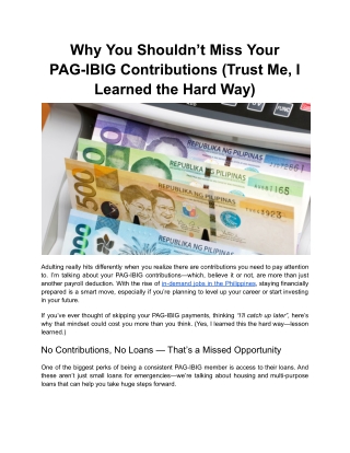 Why You Shouldn’t Miss Your PAG-IBIG Contributions (Trust Me, I Learned the Hard Way)